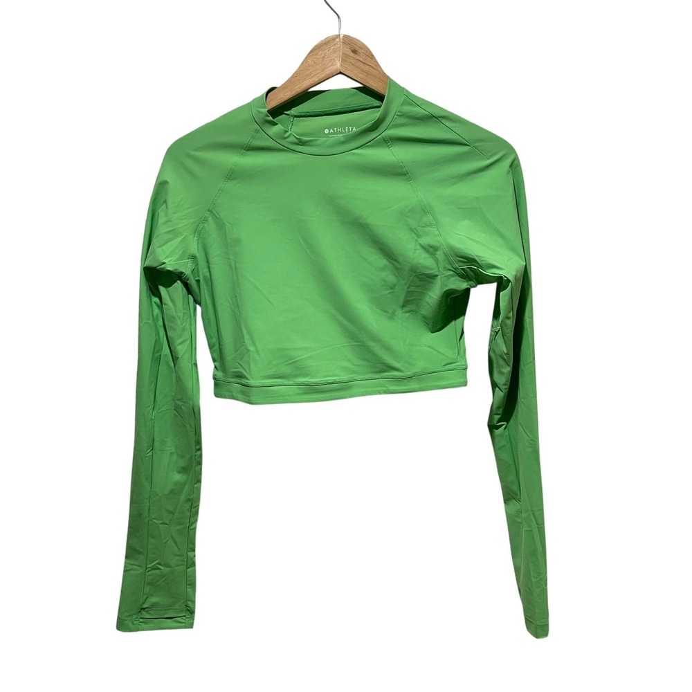 Athleta Shirt Womens Small Green Crosstrain Ultra Crop Top Long Sleeve Active